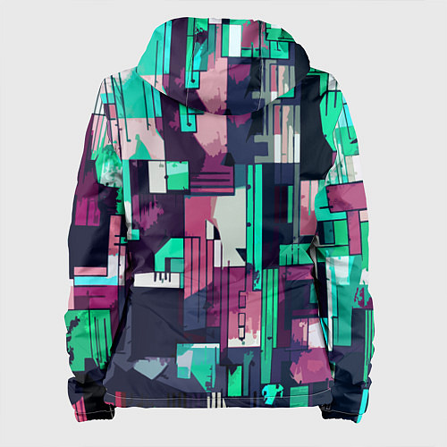 Женская куртка Абстракция бирюзовый с розовым геометричный / 3D-Белый – фото 2