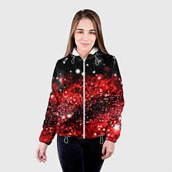 Куртка с капюшоном женская Красно-черная блестящая текстура, цвет: 3D-белый — фото 2