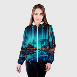 Куртка с капюшоном женская В неоновом лесу, цвет: 3D-белый — фото 2