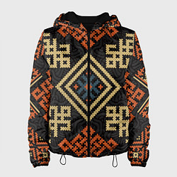 Куртка с капюшоном женская Древний узор с защитными символами, цвет: 3D-черный