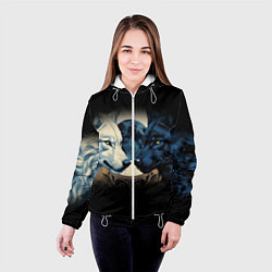 Куртка с капюшоном женская Инь янь волк и волчица с луной, цвет: 3D-белый — фото 2