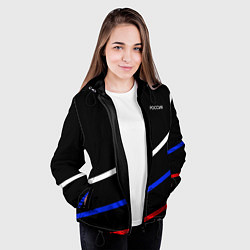 Куртка с капюшоном женская Россия чёрный с полосами бело-сине-красные, цвет: 3D-черный — фото 2