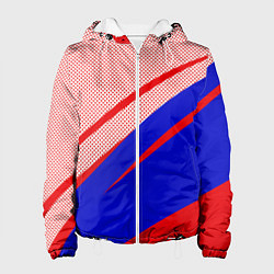 Куртка с капюшоном женская Красно-синий текстурный с полосами, цвет: 3D-белый