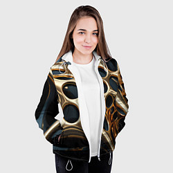 Куртка с капюшоном женская Черно-золотая абстракция, цвет: 3D-белый — фото 2