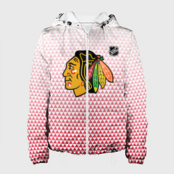 Куртка с капюшоном женская Чикаго Блэкхокс - красные треугольники с градиенто, цвет: 3D-белый