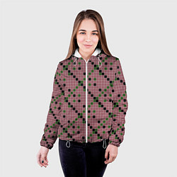 Куртка с капюшоном женская Коричневая с черным и зеленым плитка, цвет: 3D-белый — фото 2