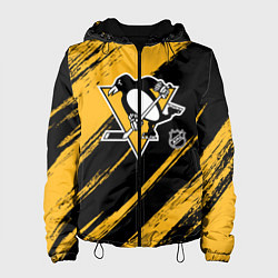 Куртка с капюшоном женская Питтсбург Пингвинз - брызги краски, цвет: 3D-черный