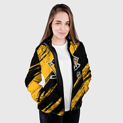 Куртка с капюшоном женская Питтсбург Пингвинз - брызги краски, цвет: 3D-черный — фото 2