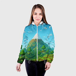 Куртка с капюшоном женская Пейзаж Minecraft с горой со снежной шапкой, цвет: 3D-белый — фото 2
