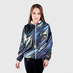 Куртка с капюшоном женская Серебро жидкий металл, цвет: 3D-белый — фото 2