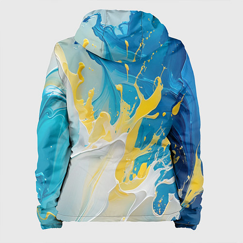 Женская куртка Масляные краски, брызги, желтые белые синие цвета / 3D-Белый – фото 2