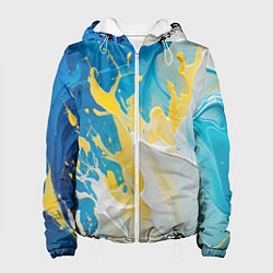 Женская куртка Масляные краски, брызги, желтые белые синие цвета