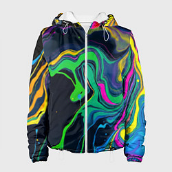 Куртка с капюшоном женская Разводы и переливы разноцветной краски, цвет: 3D-белый