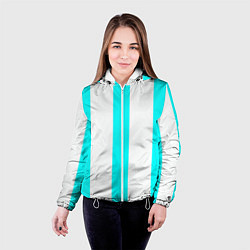 Куртка с капюшоном женская Color light blue white lines, цвет: 3D-белый — фото 2