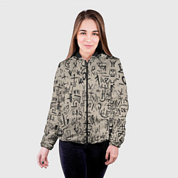 Куртка с капюшоном женская Иероглифы маори, цвет: 3D-черный — фото 2