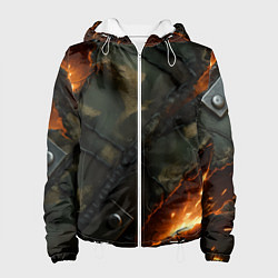 Куртка с капюшоном женская Разорванный камуфляж с огнем, цвет: 3D-белый