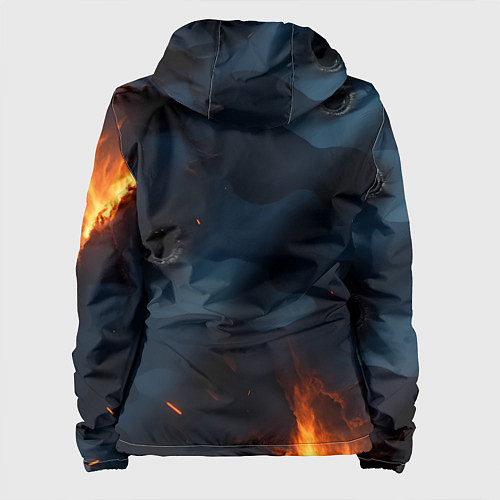 Женская куртка Разорванный синий камуфляж с огнем / 3D-Белый – фото 2
