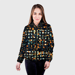 Куртка с капюшоном женская Тёмный синий с оранжевым кубики абстракция, цвет: 3D-черный — фото 2
