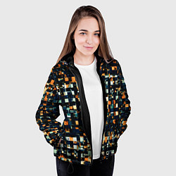 Куртка с капюшоном женская Тёмный синий с оранжевым кубики абстракция, цвет: 3D-черный — фото 2