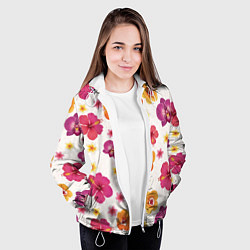 Куртка с капюшоном женская Тропический букет - узор с яркими гибискусами и ор, цвет: 3D-белый — фото 2