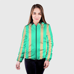 Куртка с капюшоном женская Color blue beige stripes, цвет: 3D-черный — фото 2
