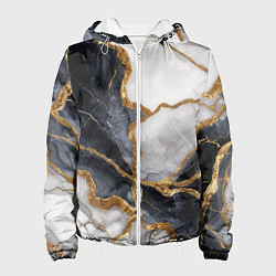 Куртка с капюшоном женская Мрамор белый и черный с золотом, цвет: 3D-белый