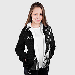 Куртка с капюшоном женская Subaru - монохромный черный, цвет: 3D-белый — фото 2