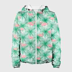 Куртка с капюшоном женская Фламинго и тропики, цвет: 3D-белый