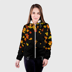 Куртка с капюшоном женская Осенние листья на черном, цвет: 3D-белый — фото 2