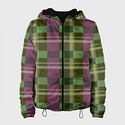 Куртка с капюшоном женская Сливово-зелёная клетка, цвет: 3D-черный