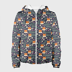 Куртка с капюшоном женская Лесной паттерн с лисьими мордами, цвет: 3D-белый