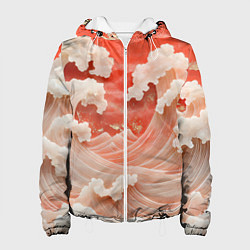 Куртка с капюшоном женская Японские красные волны, цвет: 3D-белый