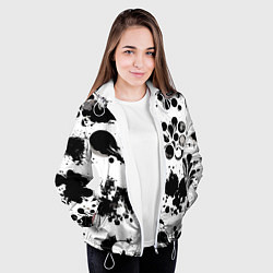 Куртка с капюшоном женская Чёрно-белые кляксы - абстракция, цвет: 3D-белый — фото 2