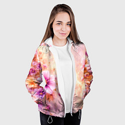 Куртка с капюшоном женская Нежный розовый цветочный с золотистым свечением, цвет: 3D-белый — фото 2