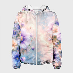 Женская куртка Нежный голубой цветочный с золотистым свечением