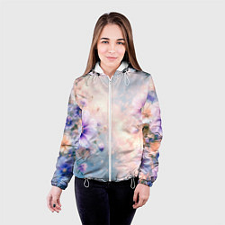 Куртка с капюшоном женская Нежный голубой цветочный с золотистым свечением, цвет: 3D-белый — фото 2
