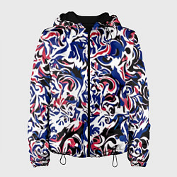 Куртка с капюшоном женская Абстрактный паттерн бело-сине-красный, цвет: 3D-черный