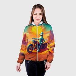 Куртка с капюшоном женская Робот Бендер на мотоцикле в пустыне, цвет: 3D-белый — фото 2
