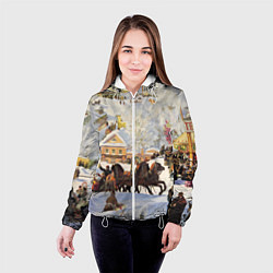 Куртка с капюшоном женская Русская тройка зимой - картина Масленица Кустодиев, цвет: 3D-белый — фото 2