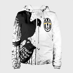 Куртка с капюшоном женская Ювентус черная птица краски, цвет: 3D-белый