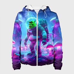 Куртка с капюшоном женская Шрек бравый космонавт на планете неоновых грибов, цвет: 3D-белый