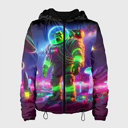 Куртка с капюшоном женская Космонавт Шрук в неоновом скафандре на загадочной, цвет: 3D-черный
