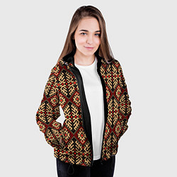 Куртка с капюшоном женская Славянский вышивной орнамент макошь, цвет: 3D-черный — фото 2