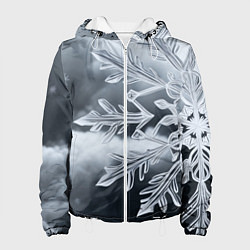 Куртка с капюшоном женская Снежинка на черно белое, цвет: 3D-белый