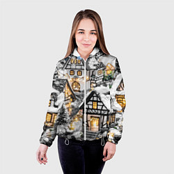Куртка с капюшоном женская Объемные новогодние дома, цвет: 3D-белый — фото 2