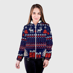 Куртка с капюшоном женская Новогодний вязаный паттерн, цвет: 3D-белый — фото 2