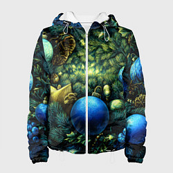 Куртка с капюшоном женская Новогодние шарики на елке, цвет: 3D-белый