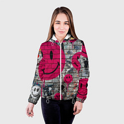 Куртка с капюшоном женская Розовые смайлы граффити, цвет: 3D-белый — фото 2