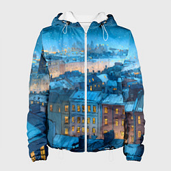 Куртка с капюшоном женская Крыши зимнего Питера, цвет: 3D-белый