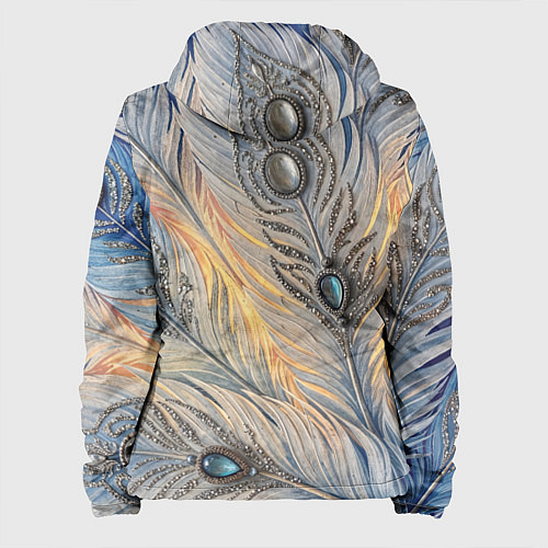 Женская куртка Синие перья с самоцветами / 3D-Белый – фото 2